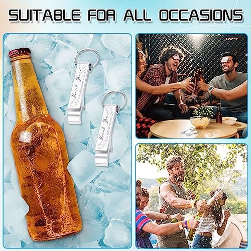Dandat 100 Pcs Bottle Opener Keychain Bulk Thank You Wedding Favors for Guests Aluminum Wine Beer Opener Engraved Wedding Guest Gifts for Birthday Party Graduation Souvenirs(Silver)