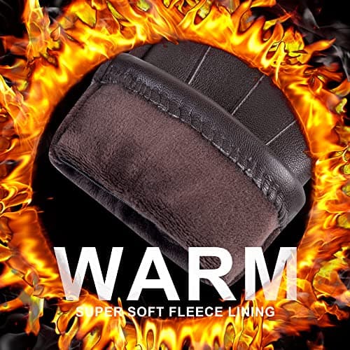 alqqas Winter Fashion Leather Gloves for Men, Finger Touchscreen Texting Wool Lined Warm Windproof Suede Driving Gloves