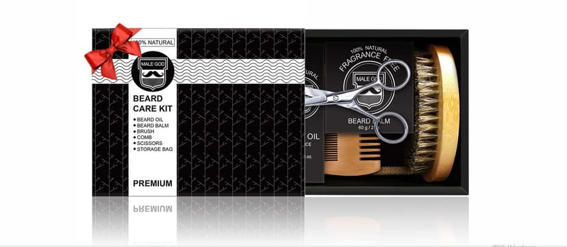 MALE GOD Beard Kit w/Beard Oil, Balm, Brush, Comb - Nourish & Soften Beard, Natural Shea Butter, Suitable for All Skin, Anniversary & Birthday Gifts for Men Him Husband Boyfriend Dad Friends