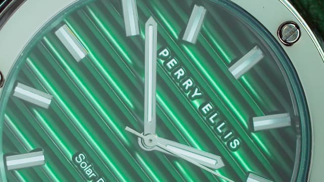 Perry Ellis Solar Powered Mens Watch | Steel Mesh Band | Water-Resistant Analog Wrist Watches for Men | 43mm Case | Aluminum Tachymeter Bezel | Elegant Gift for Man