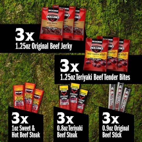 Jack Link's Beef Jerky Gift Basket Variety Pack - Includes Jerky, Meat Sticks, and Beef Steaks, Great Gift for Men, Perfect Hunting Trip Snacks, 15-Piece Assorted Meat Snack Pack