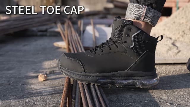 LARNMERN Steel Toe Work Boots Men Waterproof Non Slip Shoes Comfortable Lightweight Side Zipper Industrial Safety 6 Inch Boots