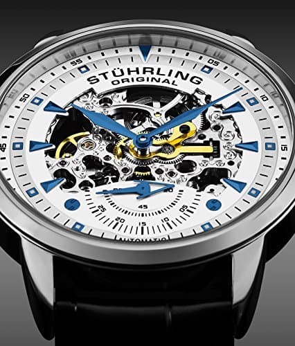 Stuhrling Original Mens Skeleton Automatic Dress Watch with Alligator Embossed Leather Strap Skeleton Dial