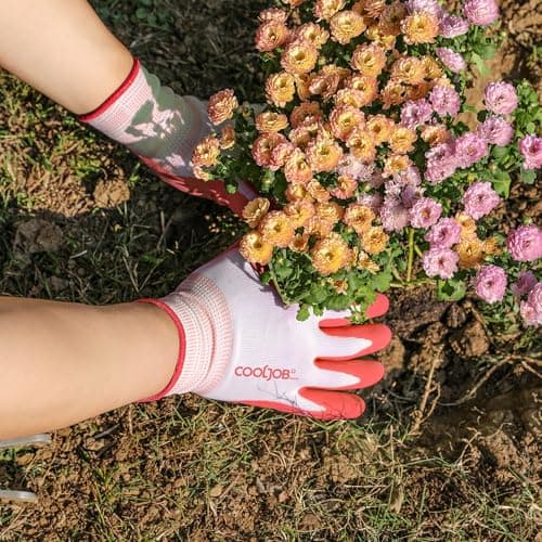 COOLJOB 6 Pairs Gardening Gloves for Women Ladies, Breathable Rubber Coated for Yard Garden, Outdoor Indoor Protective Work with Grip, Medium Size, Red & Green