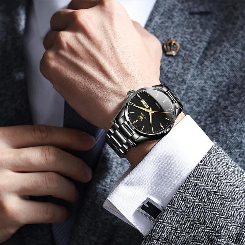 OLEVS Mens Gold Watches Waterproof Stainless Steel Lightweight Watch with Date Classic Luxury Dress Watch for Men Gold White Blue Green Dial