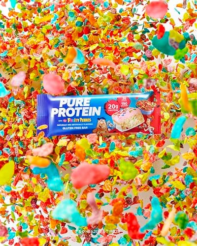 Pure Protein Fruity PEBBLES™ Protein Bars – 20g Protein, 3g Sugar, 190 Calories (4 count) Low Sugar* High Protein Snack – Gluten Free - Perfect for a Healthy Snack.