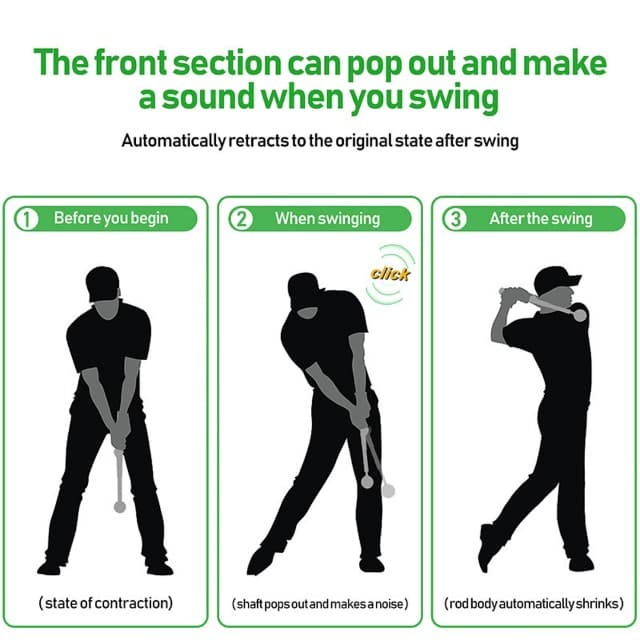 Retractable Golf Swing Training Aid, Golf Grip Trainer for Warm Up, Click Feedback Golf Swing Trainer for Improving Hitting Strength & Tempo, Ideal for Beginners, Indoor & Outdoor Practice