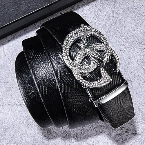 Dubulle Designer Mens Belts, Sliding Automatic Buckle Ratchet Dress Belt TOP Genuine Leather Strap Gifts