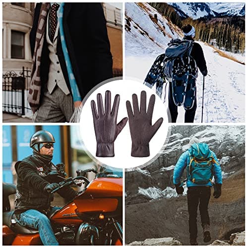 alqqas Winter Fashion Leather Gloves for Men, Finger Touchscreen Texting Wool Lined Warm Windproof Suede Driving Gloves