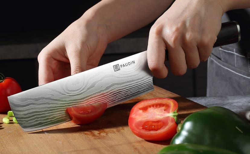 PAUDIN Nakiri Knife - 7" Razor Sharp Meat Cleaver and Vegetable Kitchen Knife, High Carbon Stainless Steel, Multipurpose Asian Chef Knife for Home and Kitchen with Ergonomic Handle