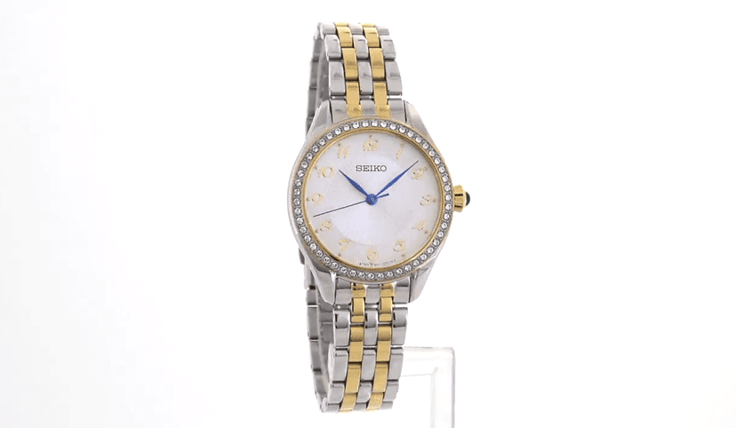 SEIKO SUR392 Automatic Watch for Women - Essentials - Swavorski Crystals - Stainless Steel Two-Tone Gold-Finish Bracelet - 50M Water Resistant