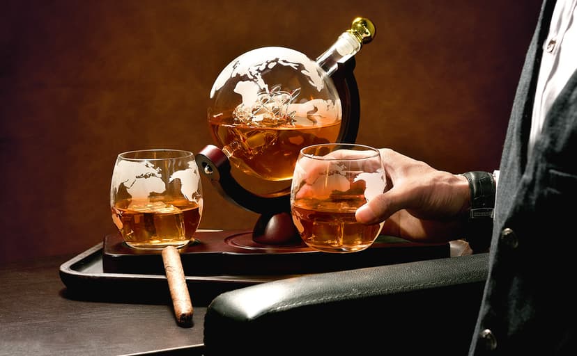 Gifts for Men Dad Husband from Wife Daughter Son, Unique Christmas Anniversary Birthday Gifts for Him, Whiskey Decanter Globe Set with 2 Glasses, Bourbon Scotch Liquor Cool Stocking Stuffers Presents
