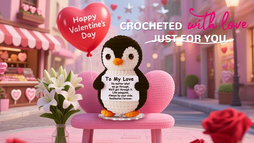 Love Crochet Couples Gifts for Boyfriend Girlfriend, Positive Emotional Support Handmade Penguin Crochet,Birthday Valentine's Day Wedding Anniversary Romantic Men Women, I Love You Gift for Him Her