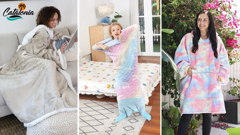 Catalonia Oversized Blanket Hoodie Sweatshirt, Wearable Sherpa Lounging Pullover for Adults Women Men