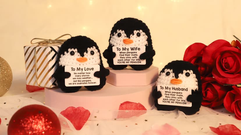 Gifts for Him Her Boyfriend Girlfriend, To My Love Handmade Crochet Penguin Present, Wedding Anniversary Birthday Gift for Women Men, Romantic I Love You Gift for Couples Wife Husband Christmas