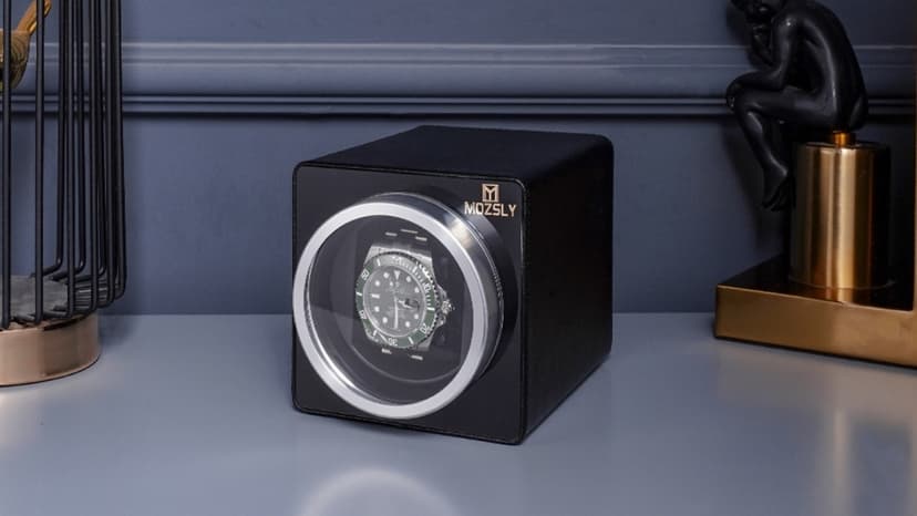MOZSLY Watch Winder for Single Automatic Watches with Quiet Motor 12 Rotation Mode Setting Leather