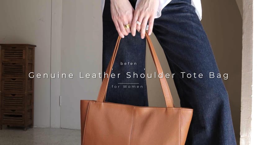 befen Genuine Leather Tote Bag for Women Work, Women's Leather Shoulder Bags Purses Satchel Handbags with Laptop Compartment
