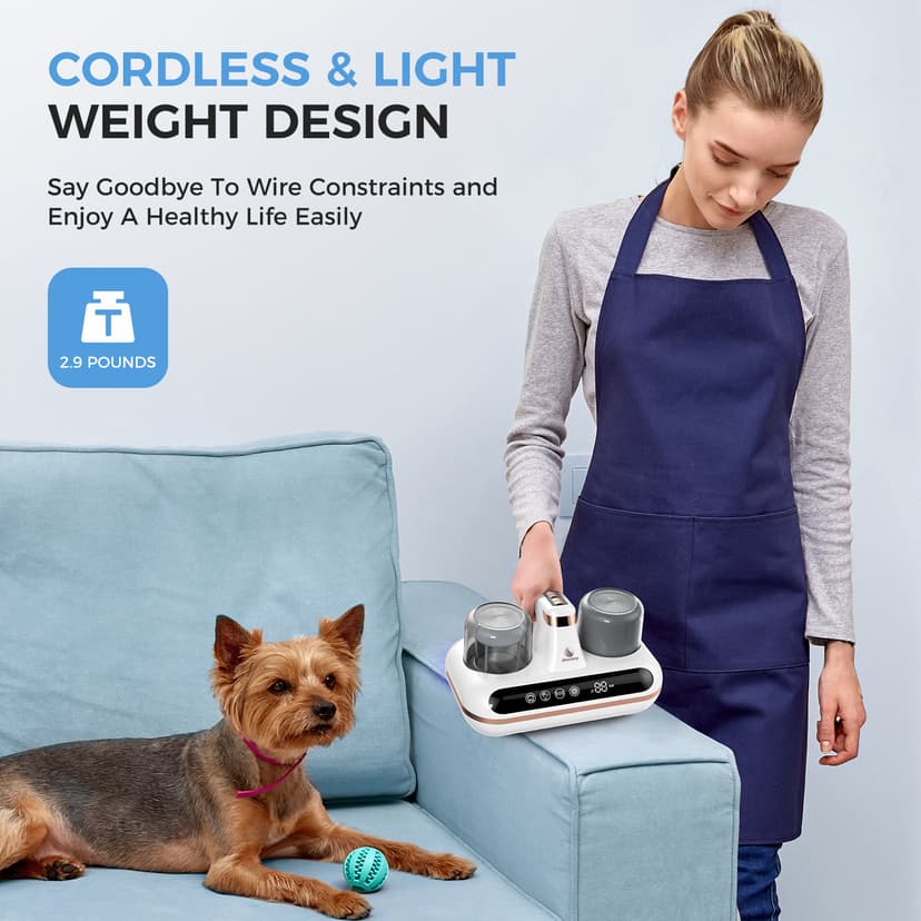 Amzany Mattress Vacuum Cleaner - 5-in-1 Cordless Bed Vacuum Cleaner, Powered by UV-C Light & Ultrasonic Technology, 16Kpa Strong Suction,Low Noise,Suitable for Dust, Pet Hair, Etc.