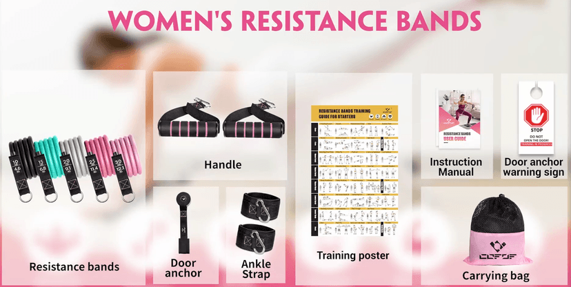 Resistance Bands with Handles for Women, 5 Level Exercise Bands Workout Bands for Physical Therapy, Yoga, Pilates, Door Anchor, Storage Pouch