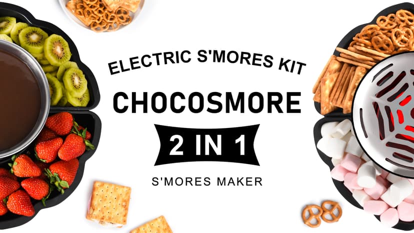 2 in 1 Electric S’mores Maker & Fondue Pot, Tabletop Indoor Smores kit with 4 Roasting Forks, 4 Detachable Trays & 1 Flameless Temperature-controlled Heater, Movie Night Supplies & Housewarming Gifts