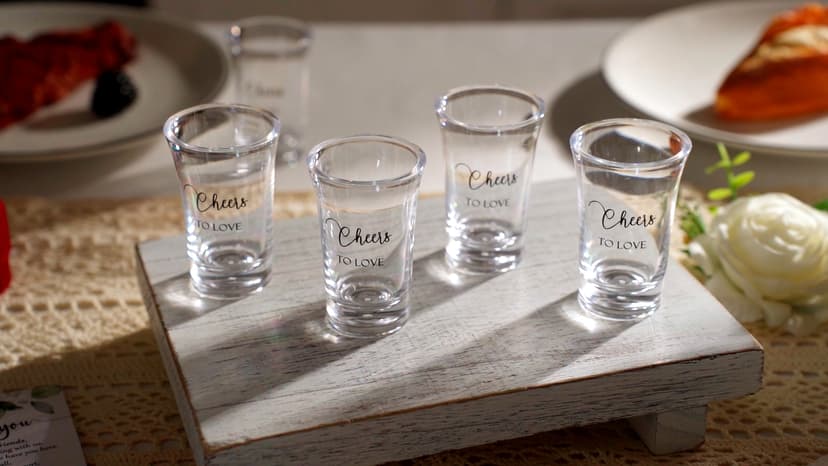 Uiifan 50 Sets Wedding Favors for Guests Wedding Shot Glasses Acrylic Clear Plastic Shot Glasses with Thank You Cards and Organza Bags for Guest Newlyweds Bridal Shower Gift (Cheers to Love)