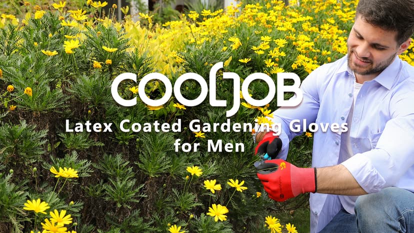COOLJOB Gardening Gloves for Men, 2 Pairs Breathable Rubber Coated for Garden Weeding Landscaping, Outside Work for Lawn Yard, Men's Large Size, Black & Red