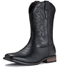 IUV Cowboy Boots For Men Square Toe Western Boot Durable Retro Classic Embroidered Pull On Boot Slip Resistant Country Boots