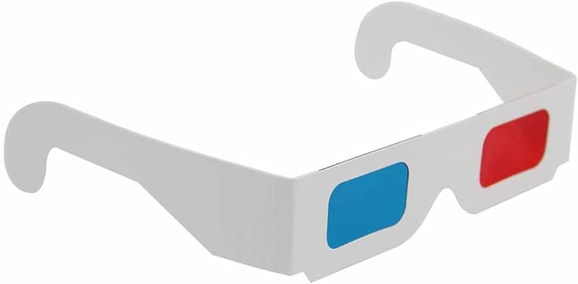 50 Pairs - Flat- 3D Glasses Red and Cyan White Frame Anaglyph Cardboard (Set of 50)