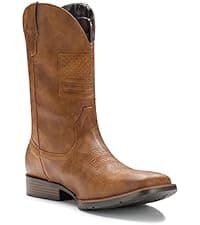 IUV Cowboy Boots For Men Square Toe Western Boot Durable Retro Classic Embroidered Pull On Boot Slip Resistant Country Boots