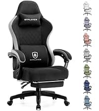 GTRACING Gaming Chair with Footrest, Ergonomic Computer Game Desk Chair, Reclining Game Chair Seat Height Adjustment, Swivel Rocker with Headrest and Lumbar (Blue)