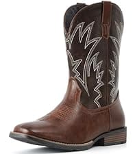 IUV Cowboy Boots For Men Square Toe Western Boot Durable Retro Classic Embroidered Pull On Boot Slip Resistant Country Boots