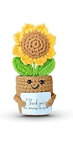 Mini Sunflower Crochet Gift with Card for Women Best Friend, Soul Sister, Long Distance Pal, Friends Are the Family You Choose, Cute Decor for Birthday, Christmas for Bestie, BFF, Coworker