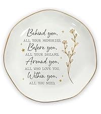 OASSIE Graduation Gifts for Women - 4"x4" Round-Shaped Ceramic Jewelry Dish Tray - Thank You Inspiration College High School Graduation Gifts for Her Friends Sister Women, Decorative Trinket Dish