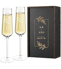 AW BRIDAL Mr and Mrs Wine Glasses and Decanter Set, Wedding Bridal Shower Engagement Gift for Couples 2025, Wedding Glasses for Anniversary Bride Bachelorette with Wood Keepsake Box