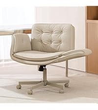 amseatec Criss Cross Chair with Armrests & Wheels for Cross-Legged Sitting, Comfortable Adjustable Swivel Office Desk Chair –PU Leather Vanity Chair for Home, Makeup and Bedroom (Cream)