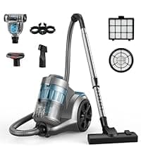 Aspiron Canister Vacuum, Upgraded 1600W Bagless Canister Vacuum Cleaner, Auto Cord Rewind, H13 HEPA Filter, 4Qt Large Capacity, 5 Tools for Hard Floors, Carpet, Pet, Upholstery, Tiles, Sapphire