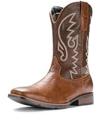 IUV Cowboy Boots For Men Square Toe Western Boot Durable Retro Classic Embroidered Pull On Boot Slip Resistant Country Boots