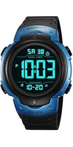 PASOY Men's Digital Gold Stainless Steel Watch Backlit Multifunction Stopwatch Waterproof Sport Watches