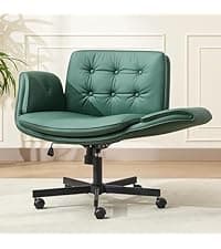 amseatec Criss Cross Chair with Armrests & Wheels for Cross-Legged Sitting, Comfortable Adjustable Swivel Office Desk Chair –PU Leather Vanity Chair for Home, Makeup and Bedroom (Cream)