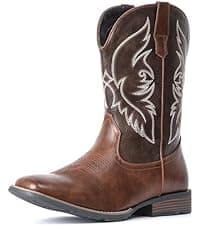 IUV Cowboy Boots For Men Square Toe Western Boot Durable Retro Classic Embroidered Pull On Boot Slip Resistant Country Boots