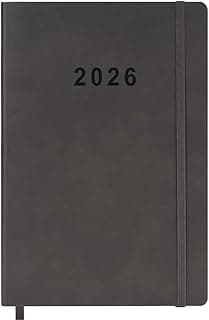 2026 Planner - Weekly and Monthly Planner, Jan 2026 - Dec 2026, Holidays, Contacts and Notes Pages, Vegan Leather Cover, Elastic Closure, 5.5”x8.25”, Grey