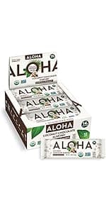 ALOHA Organic Plant Based Protein Bars |Peanut Butter Chocolate Chip | 1.98 Oz (Pack of 12) | Vegan, Low Sugar, Gluten Free, Paleo, Low Carb, Non-GMO, Stevia Free, Soy Free, No Sugar Alcohols
