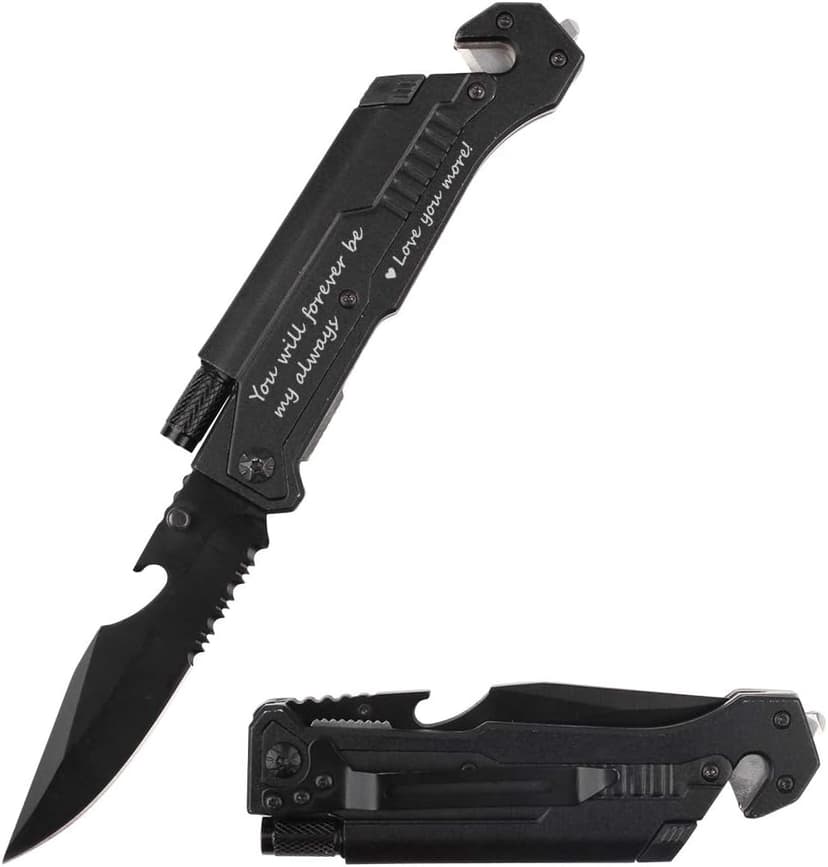 Husband Birthday Present, Pocket Knife with 6 Functions, LED Light,Fire Starter,Bottle Opener,Seat Belt Cutter,Glass Breaker, Anniversary Present for Men, Boyfriend, Father's Day