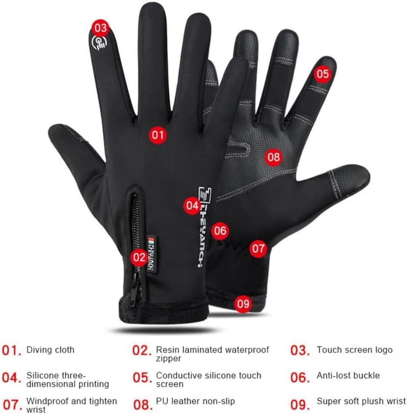 Softfree Winter Gloves with Touchscreen Fingers for Men, Waterproof Warm Glove Cold Weather Driving Gloves Anti-Slip Sports Gloves for Cycling Running Skiing Hiking Climbing