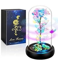 Childom Birthday Gifts for Women,Flowers for Delivery Prime,Colorful Rainbow Light Up Rose in A Glass Dome,Christmas Rose Gifts for Her Mom Women Wife Girl Grandma on Christmas Anniversary Valentines