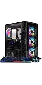 STGAubron Gaming PC Desktop Computer, Intel Core I7 up to 3.9 GHz, Radeon RX 580 8G, 16G RAM, 512G SSD, WiFi, Bluetooth 5.0, RGB Fan x6, RGB BT Sound Bar, Windows 10 Home