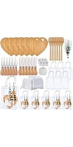 55Pcs Baby Shower Prizes for Game Winners 6 Sets Bamboo Cheese Board Spoon Fork Butter Spreaders Plaid Towel Thank You Card and Gift Bags for Baby Shower Wedding Bridal Shower Favors