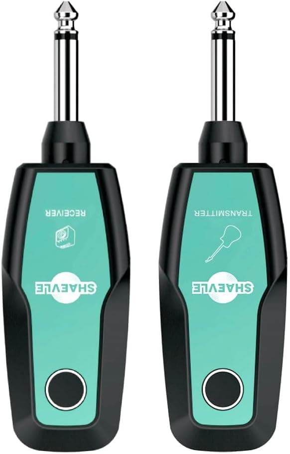 Wireless Guitar System 2.4GHz, Audio Wireless Transmitter Receiver with Rechargeable Battery, 30M/100ft Transmission Range, Auto Frequency Locking, for Guitar Bass Electric Instruments