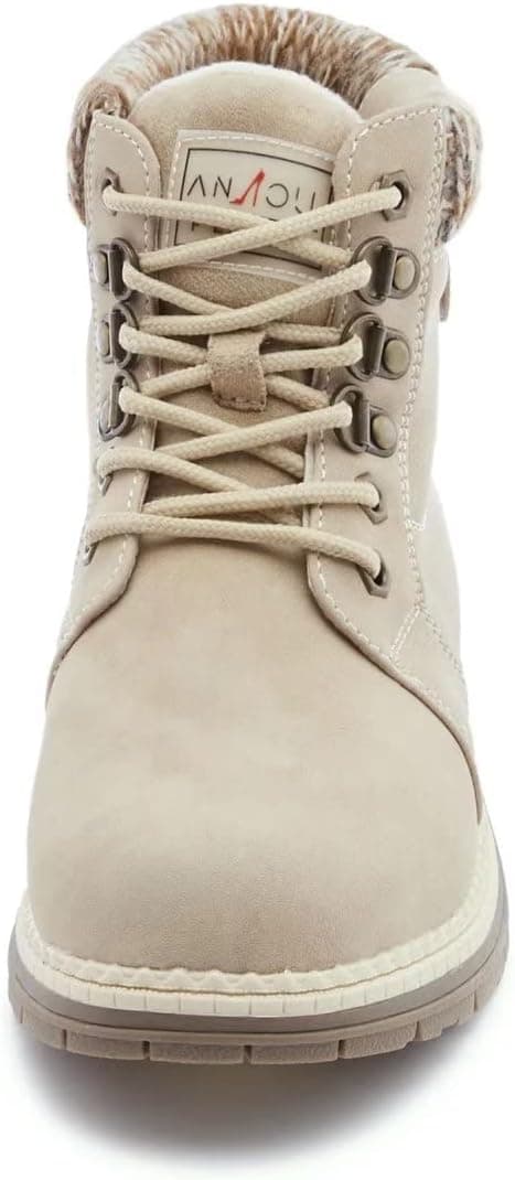 ANJOUFEMME Casual Winter Hiking Boots For Women - Womens Outdoor Snow Ankle Boots Waterproof Lightweight Lace up Fur Lined Walking Hiking Shoes