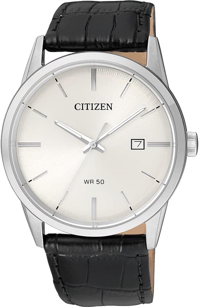 Citizen Citizen Quartz Mens Watch, Stainless Steel with Leather Strap, Casual